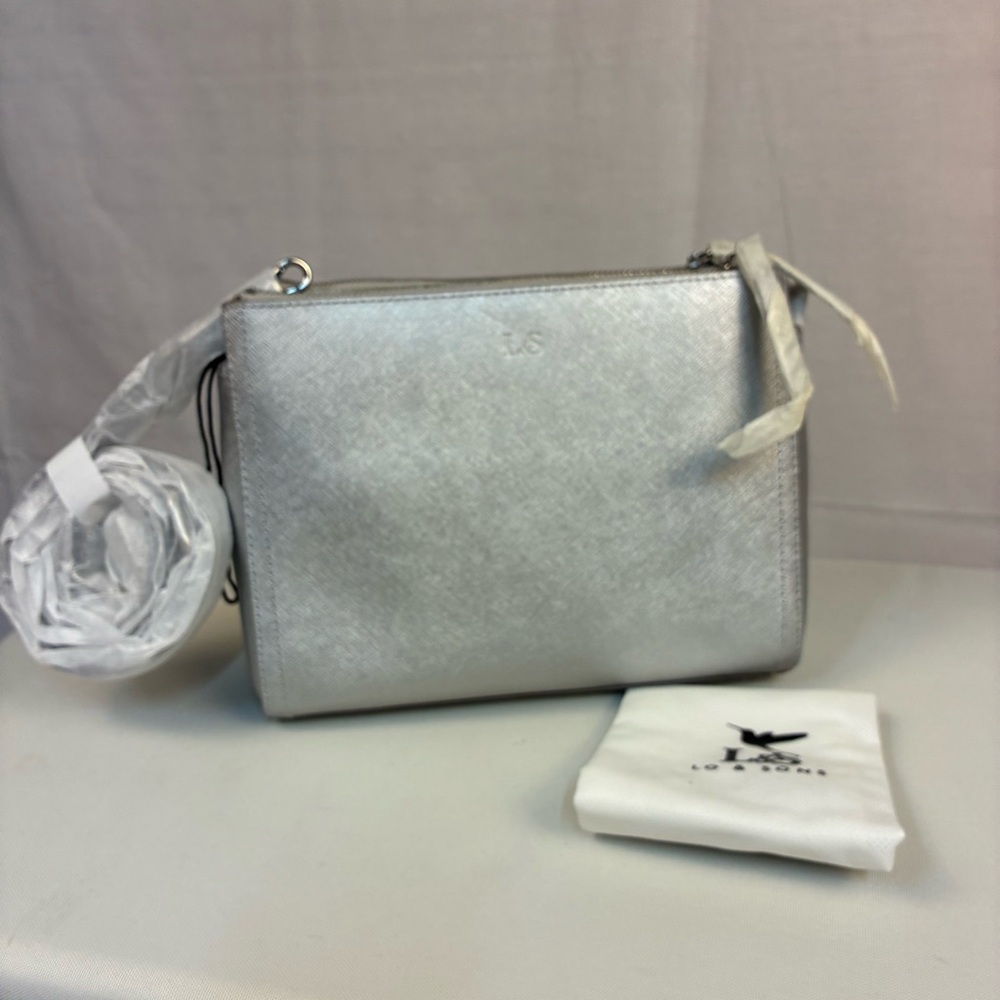 NEW Lo & Sons The Pearl Crossbody Bag in Silver Saffiano/Silver/Gray